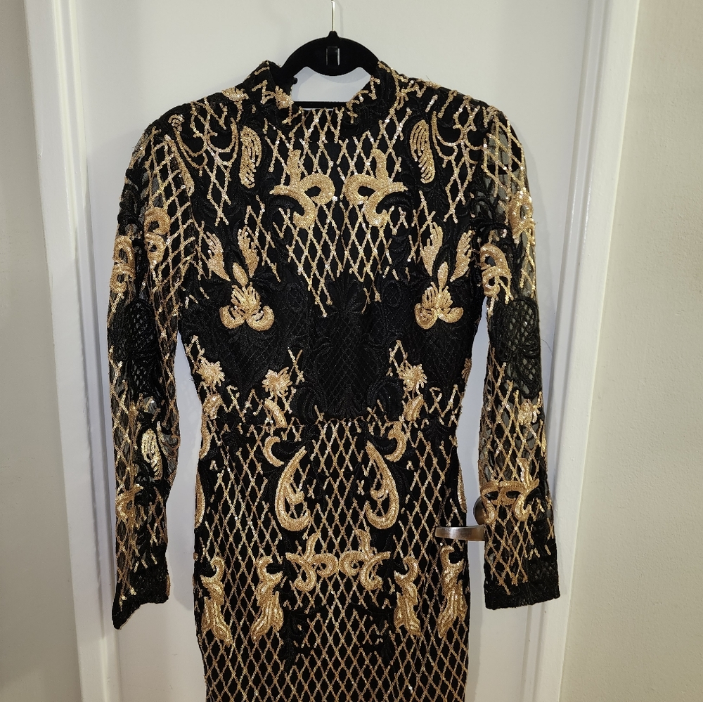 Banjul Black & Gold Mini Squence Dress Sz M
